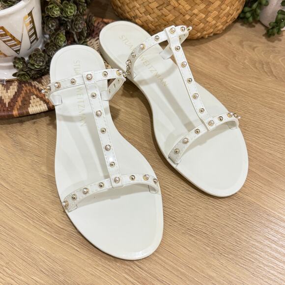 STUART WEITZMAN Jelly Sandals Size 8 White Mellie Pearlstud Slides - Picture 10 of 10